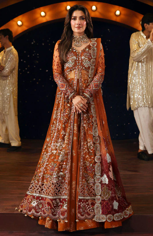Nureh Jhoomro Luxury Embroidered Net Unstitched 3 Piece Suit - NL-80 Zardozi - NU25JHM - Orange - Formals Collection