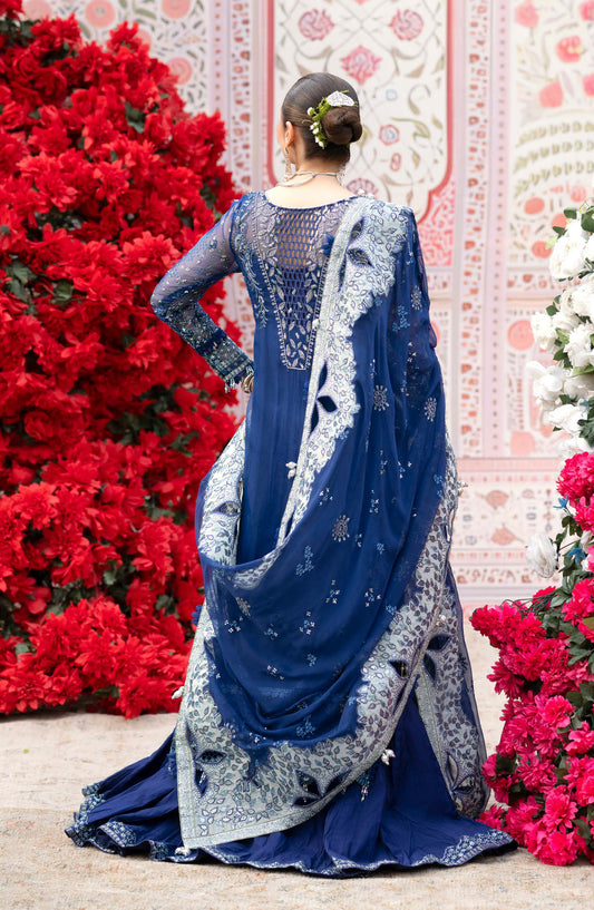 Nureh Jhoomro Embroidered Organza Unstitched 3 Piece Suit - NL-99 - NL26JHO - Blue - Festive Collection