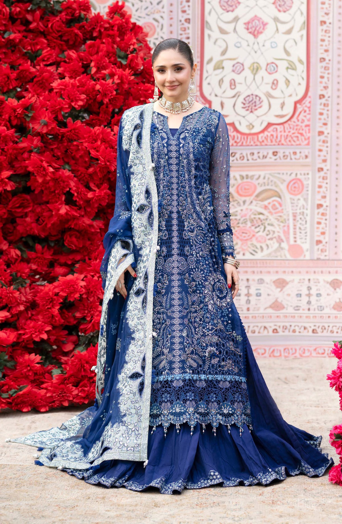 Nureh Jhoomro Embroidered Organza Unstitched 3 Piece Suit - NL-99 - NL26JHO - Blue - Festive Collection