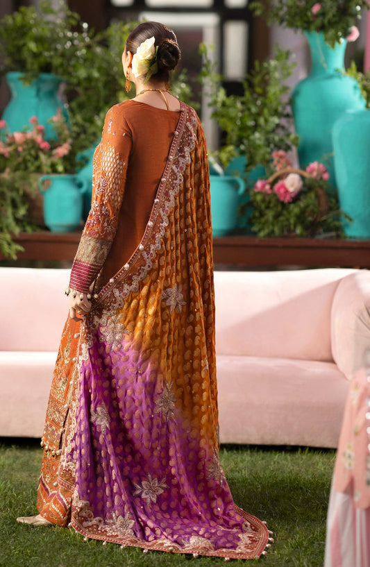 Nureh Jhoomro Embroidered Silk Unstitched 3 Piece Suit - NL-98 - NL26JHO - Rust - Festive Collection