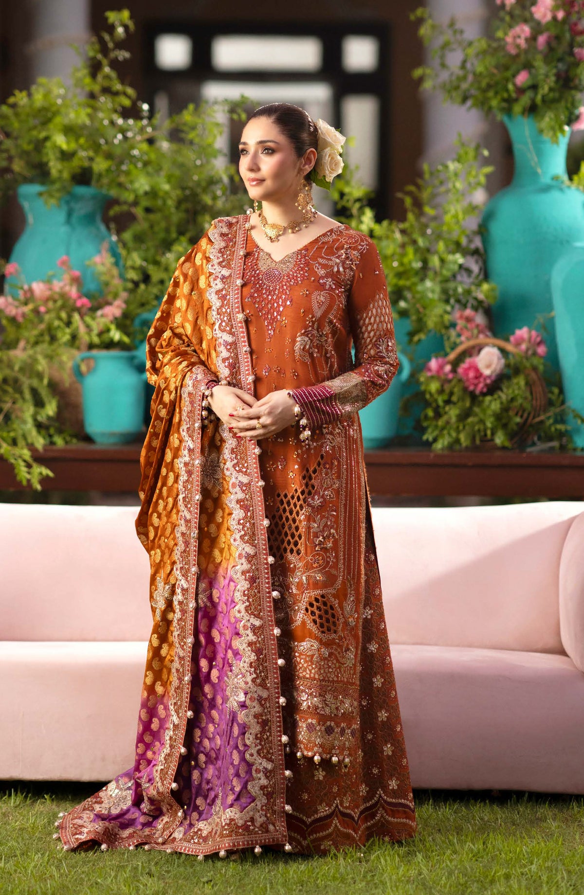 Nureh Jhoomro Embroidered Silk Unstitched 3 Piece Suit - NL-98 - NL26JHO - Rust - Festive Collection