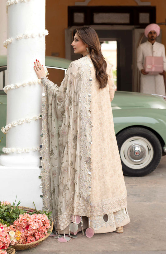 Nureh Jhoomro Embroidered Chiffon Unstitched 3 Piece Suit - NL-96 - NL26JHO - Beige - Festive Collection