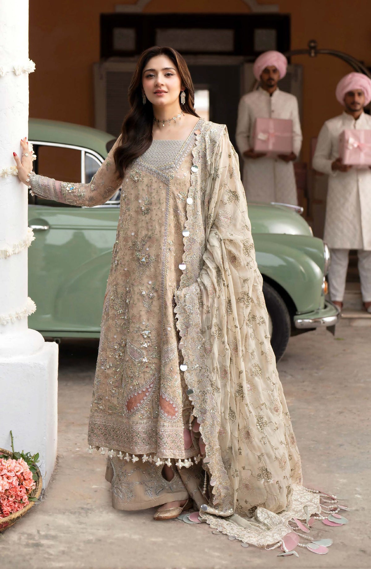 Nureh Jhoomro Embroidered Chiffon Unstitched 3 Piece Suit - NL-96 - NL26JHO - Beige - Festive Collection