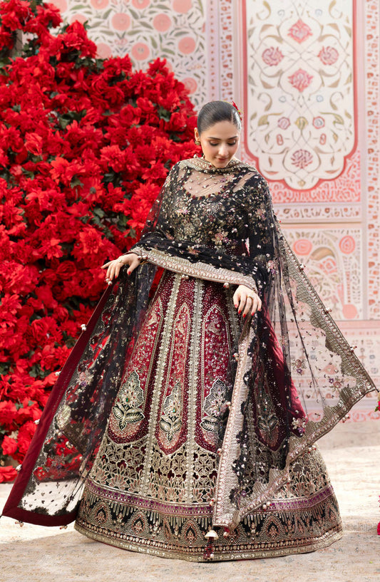 Nureh Jhoomro Embroidered Raw Silk Unstitched 3 Piece Suit - NL-95 - NL26JHO - Black Maroon - Festive Collection