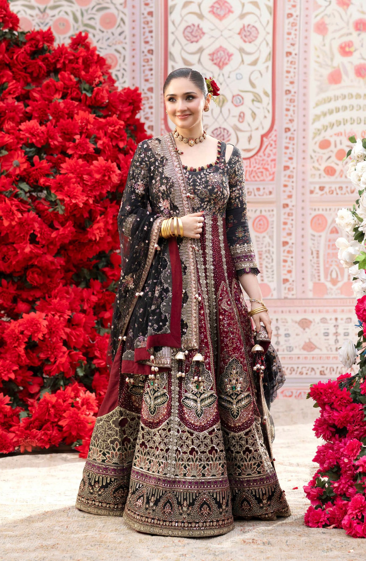 Nureh Jhoomro Embroidered Raw Silk Unstitched 3 Piece Suit - NL-95 - NL26JHO - Black Maroon - Festive Collection