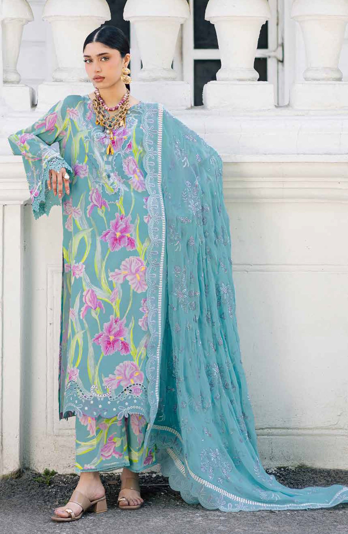 Nureh Maya Embroidered Lawn Unstitched 3 Piece Suit - NS-167 - NL26MIA - Blue - Summer Collection