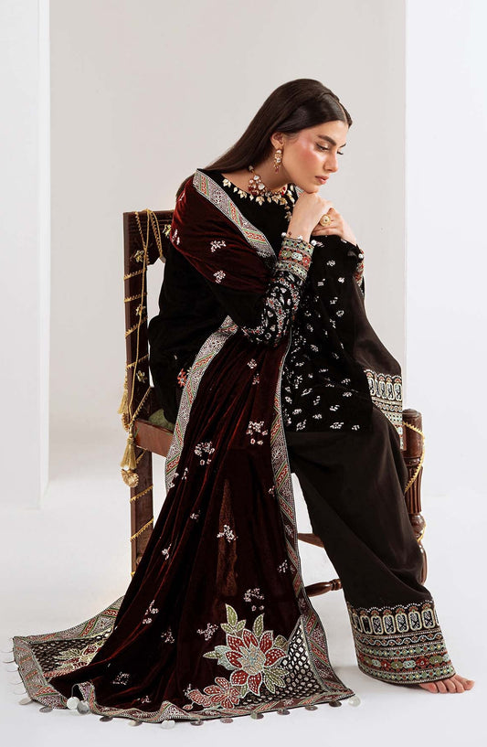 Maya by Nureh Luxury Embroidered Velvet Unstitched 3 Piece Suit - NW-113 - NU25VLT - Black - Winter Collection