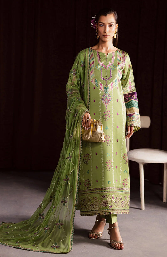 Nureh The Silk Embroidered Unstitched 3 Piece Silk Suit - S-26 - NU25SLK - Green - Luxury Collection