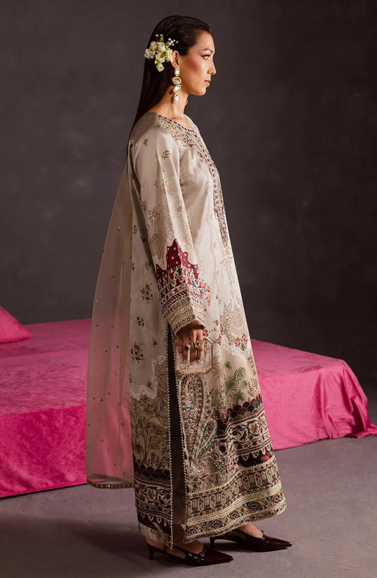 Nureh The Silk Embroidered Unstitched 3 Piece Silk Suit - S-27 - NU25SLK - White - Luxury Collection