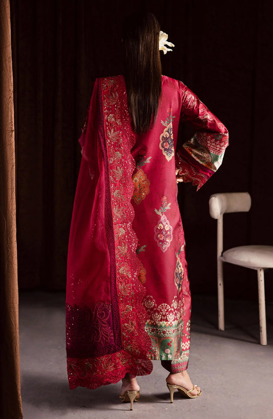 Nureh The Silk Embroidered Unstitched 3 Piece Silk Suit - S-28 - NU25SLK - Red - Luxury Collection
