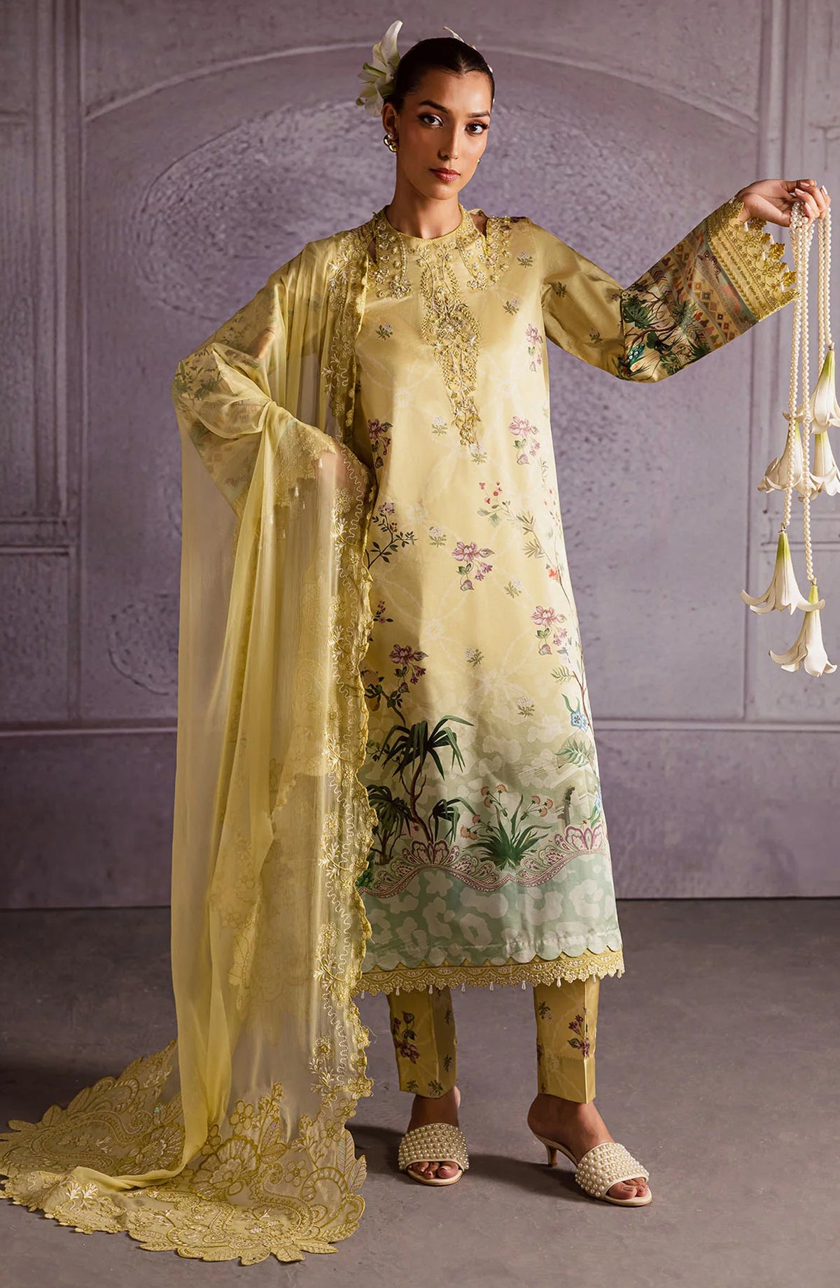 Nureh The Silk Embroidered Unstitched 3 Piece Silk Suit - S-30 - NU25SLK - Yellow - Luxury Collection