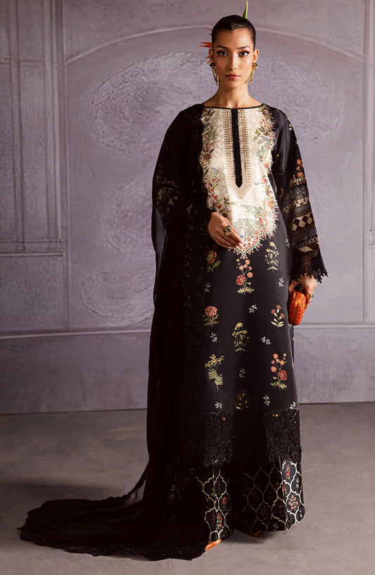 Nureh The Silk Embroidered Unstitched 3 Piece Silk Suit - S-31 - NU25SLK - Black - Luxury Collection