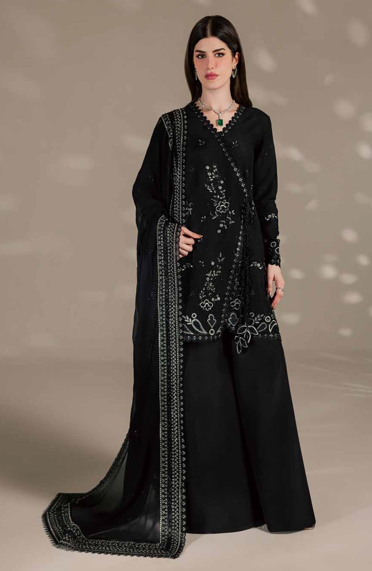 Nureh Luxury Embroidered Silk Unstitched 3 Piece Suit - S-37 - NL26SL - Black - Festive Collection