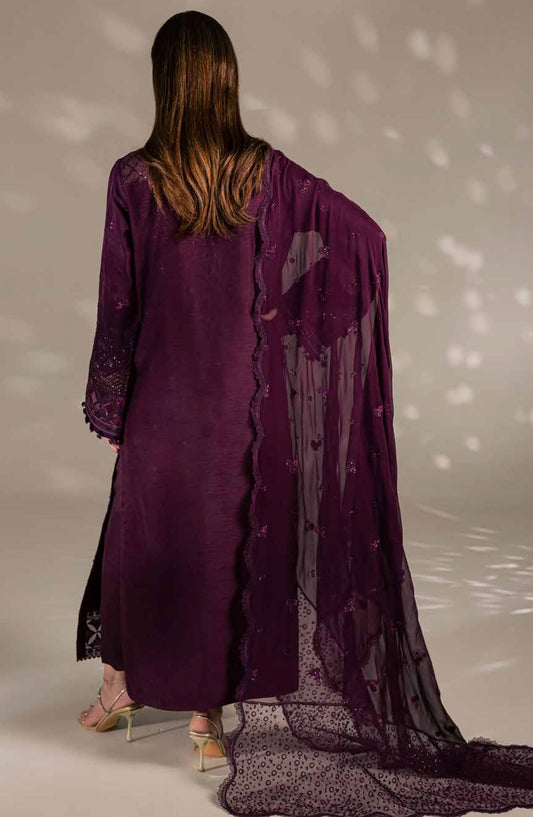 Nureh Luxury Embroidered Silk Unstitched 3 Piece Suit - S-36 - NL26SL - Purple - Festive Collection
