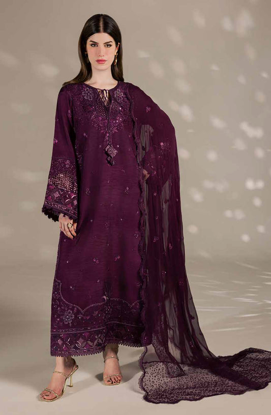Nureh Luxury Embroidered Silk Unstitched 3 Piece Suit - S-36 - NL26SL - Purple - Festive Collection