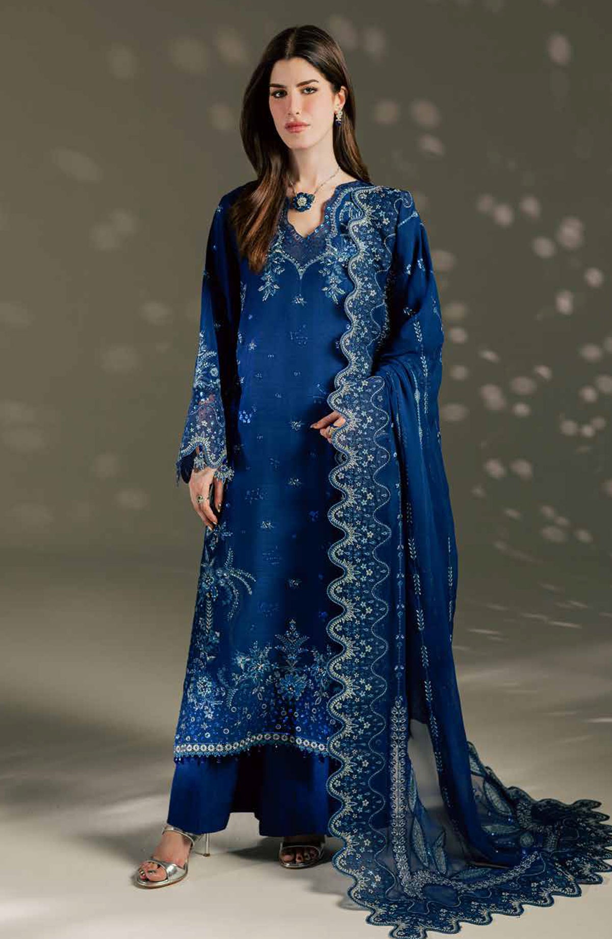 Nureh Luxury Embroidered Silk Unstitched 3 Piece Suit - S-34 - NL26SL - Blue - Festive Collection
