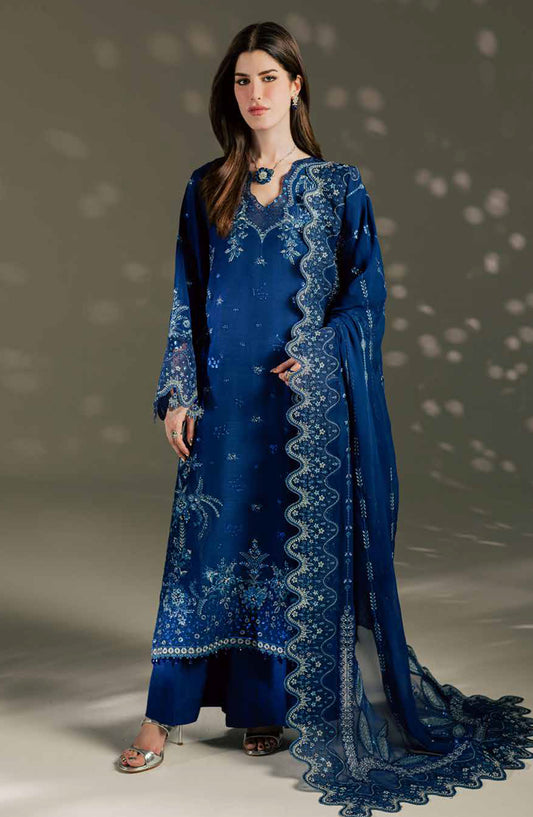 Nureh Luxury Embroidered Silk Unstitched 3 Piece Suit - S-34 - NL26SL - Blue - Festive Collection