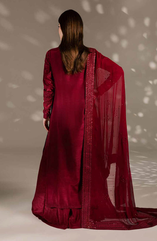 Nureh Luxury Embroidered Silk Unstitched 3 Piece Suit - S-32 - NL26SL - Red - Festive Collection