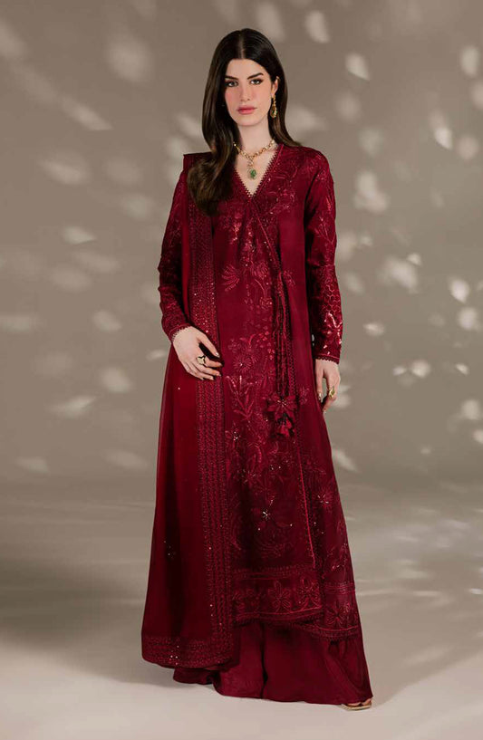 Nureh Luxury Embroidered Silk Unstitched 3 Piece Suit - S-32 - NL26SL - Red - Festive Collection