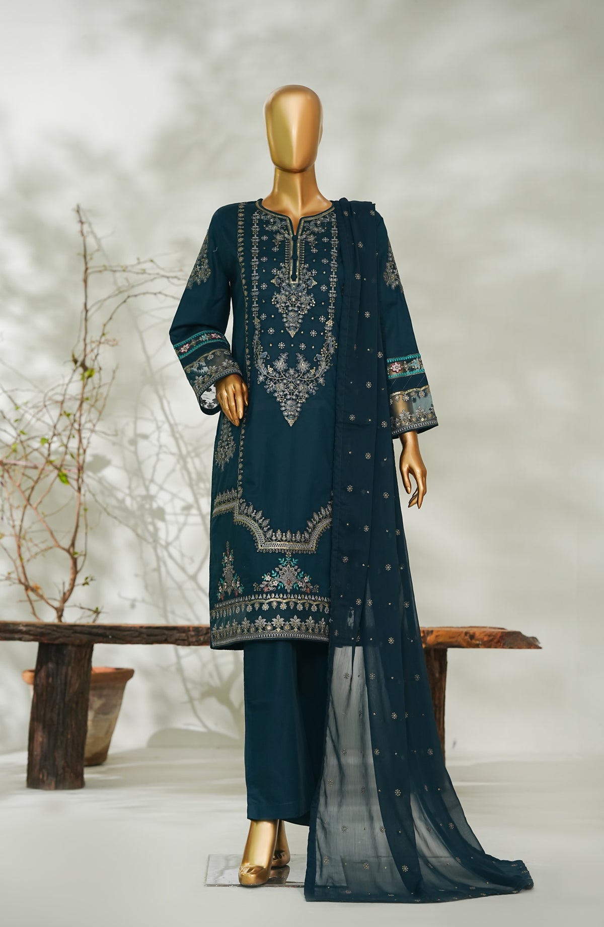 Nurezah The Rich Jewel Tones by Amna Khadija Embroidered Cotton Stitched 3 Piece Suit - NRJT-01 - AM26NRJT - Teal - Mid Summer Collection
