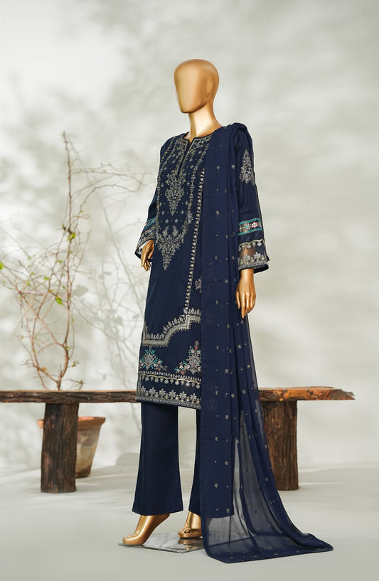 Nurezah The Rich Jewel Tones by Amna Khadija Embroidered Cotton Stitched 3 Piece Suit - NRJT-03 - AM26NRJT - Blue - Mid Summer Collection