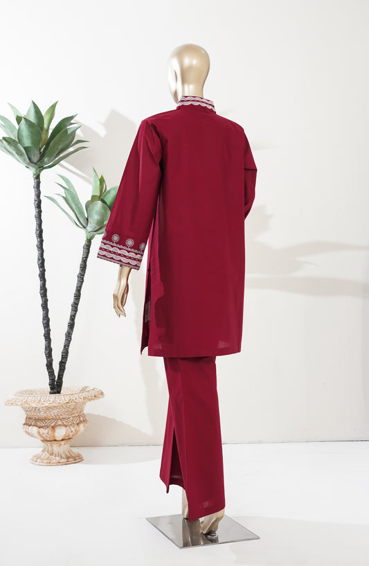 Nurezah by Amna Khadija Embroidered Cotton Stitched 2 Piece Suit - AKN-02 - AM26NRZH - Red - Summer Collection