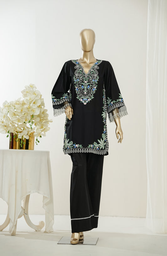 Nush Aira by Amna Khadija Embroidered Cotton Stitched 2 Piece Co-ord Set - AKNA-10 - AM26AANK - Black - Summer Collection