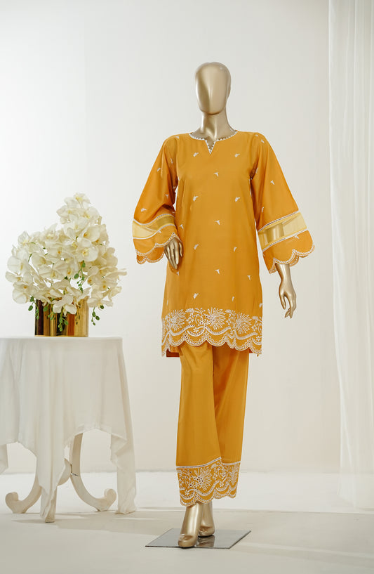 Nush Aira by Amna Khadija Embroidered Cotton Stitched 2 Piece Co-ord Set - AKNA-14 - AM26AANK - Mustard - Summer Collection