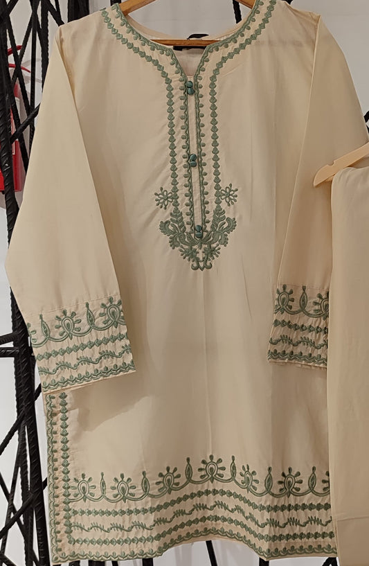 Nush Aira by Amna Khadija Embroidered Cotton Stitched 2 Piece Co-ord Set - AKTW-06 - AM26TWN - Fawn - Summer Collection