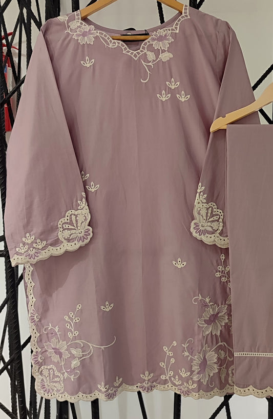 Nush Aira by Amna Khadija Embroidered Cotton Stitched 2 Piece Co-ord Set - AKTW-09 - AM26TWN - Purple - Summer Collection