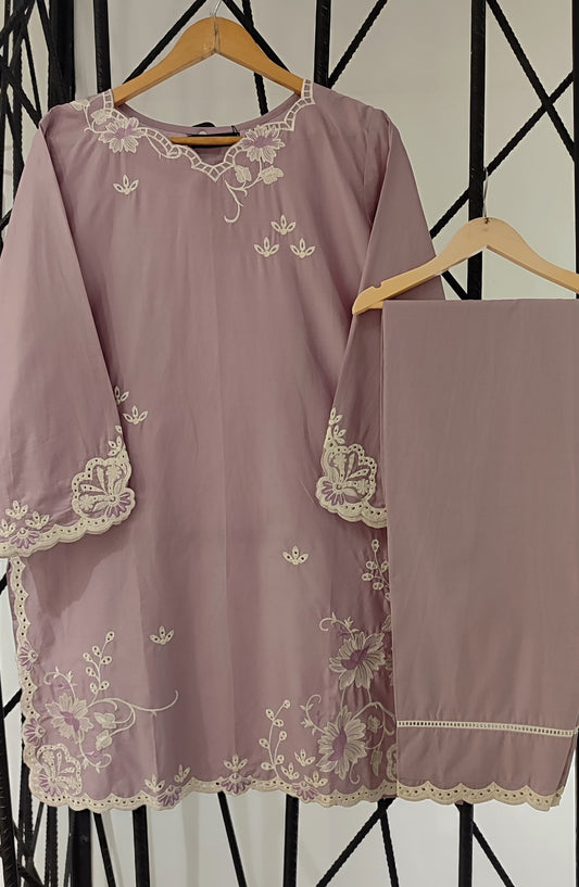 Nush Aira by Amna Khadija Embroidered Cotton Stitched 2 Piece Co-ord Set - AKTW-09 - AM26TWN - Purple - Summer Collection