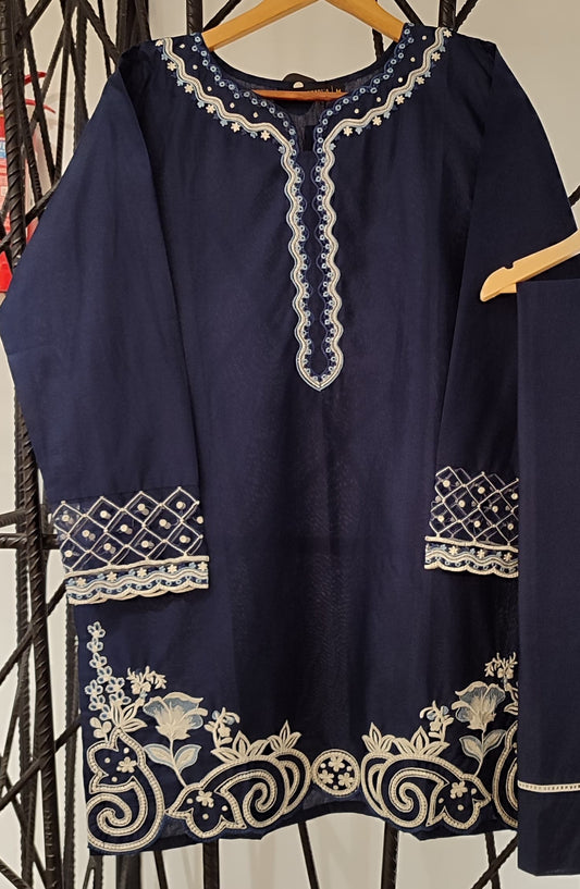 Nush Aira by Amna Khadija Embroidered Cotton Stitched 2 Piece Co-ord Set - AKTW-10 - AM26TWN - Navy Blue - Summer Collection