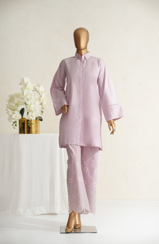 Nush Aira by Amna Khadija Embroidered Cotton Stitched 2 Piece Co ord Sets - AKNA-01 - AM25NSHR - Purple - Luxury Collection