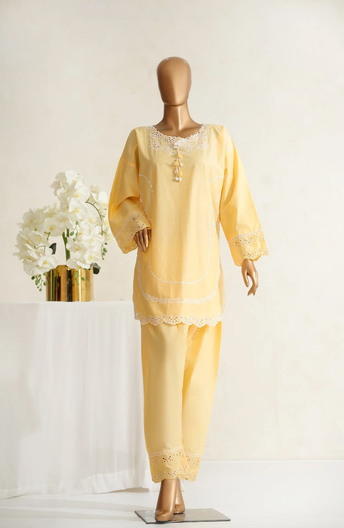 Nush Aira by Amna Khadija Embroidered Cotton Stitched 2 Piece Co ord Sets - AKNA-04 - AM25NSHR - Yellow - Luxury Collection