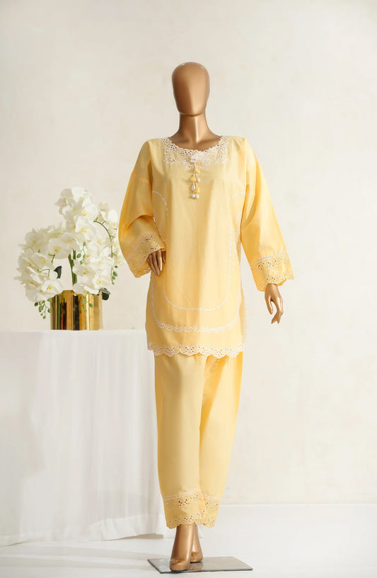 Nush Aira by Amna Khadija Embroidered Cotton Stitched 2 Piece Co ord Sets - AKNA-04 - AM25NSHR - Yellow - Luxury Collection
