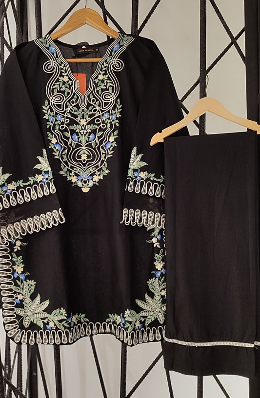 Nush Aira by Amna Khadija Embroidered Cotton Stitched 2 Piece Co-ord Set - AKTW-01 - AM26TWN - Black - Summer Collection