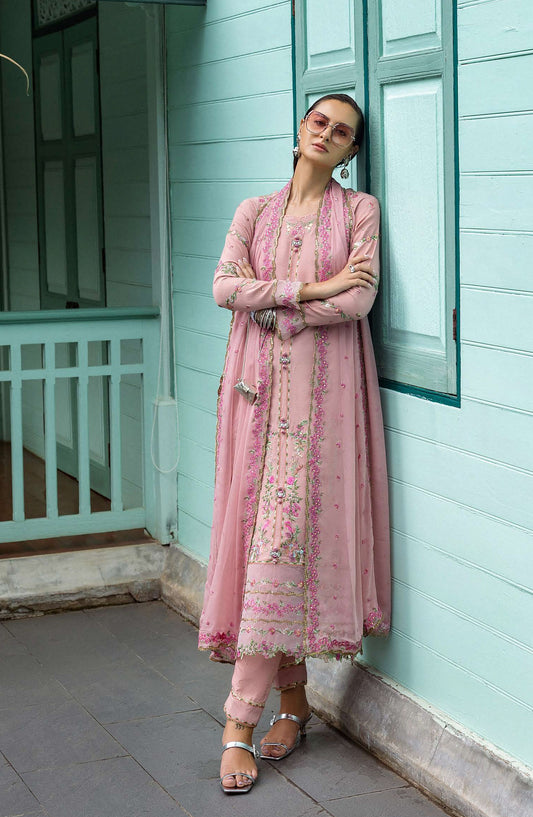 Nuvera by Mushq Embroidered Raw Silk Unstitched 3 Piece Suit - Elowen - MQ25NV - Pink - Luxury Collection