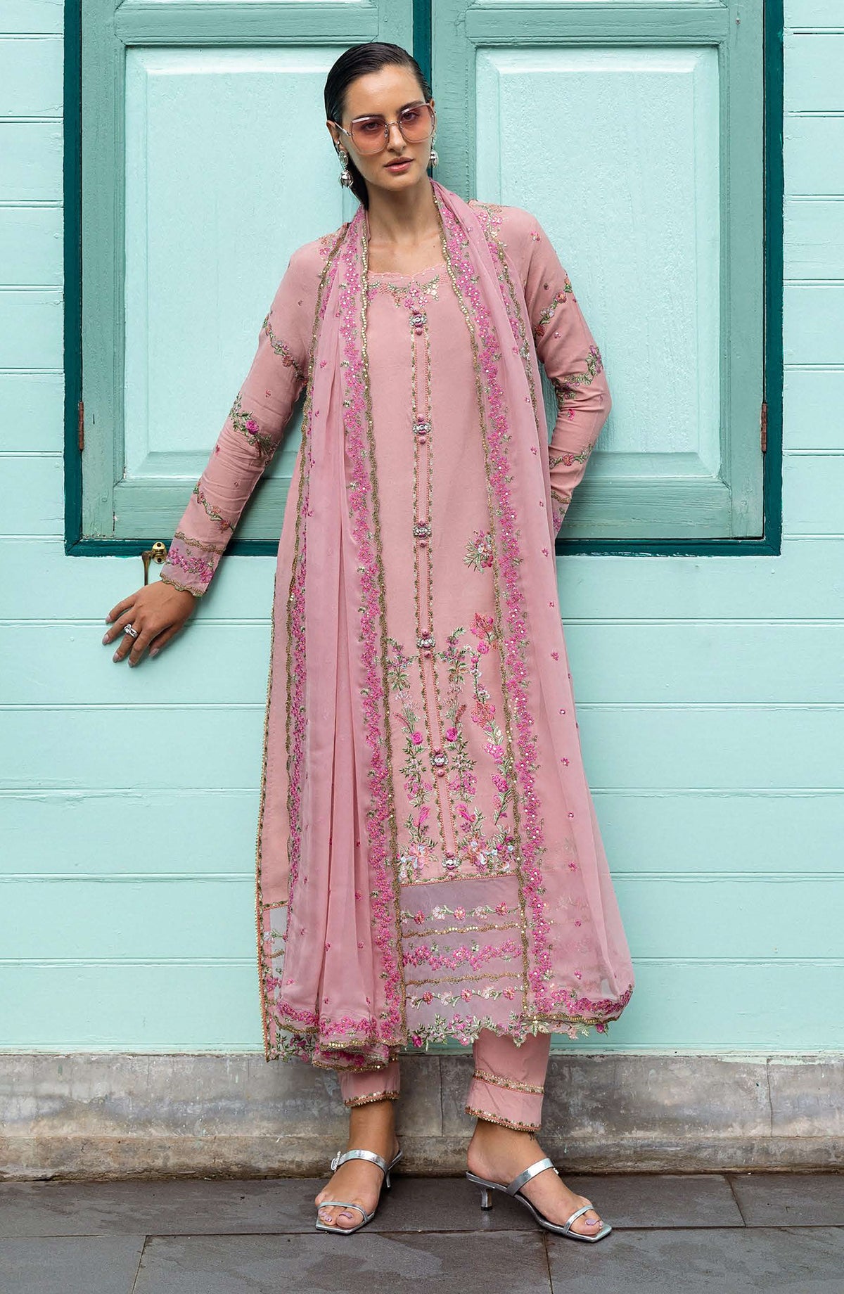 Nuvera by Mushq Embroidered Raw Silk Unstitched 3 Piece Suit - Elowen - MQ25NV - Pink - Luxury Collection