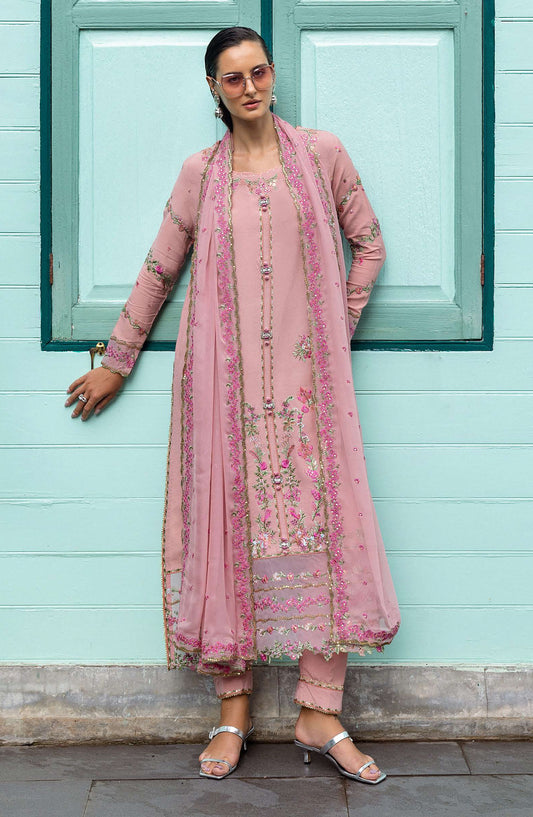 Nuvera by Mushq Embroidered Raw Silk Unstitched 3 Piece Suit - Elowen - MQ25NV - Pink - Luxury Collection
