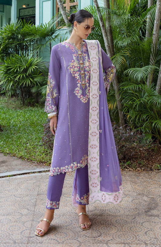 Nuvera by Mushq Embroidered Raw Silk Unstitched 3 Piece Suit - Elaris - MQ25NV - Purple - Luxury Collection