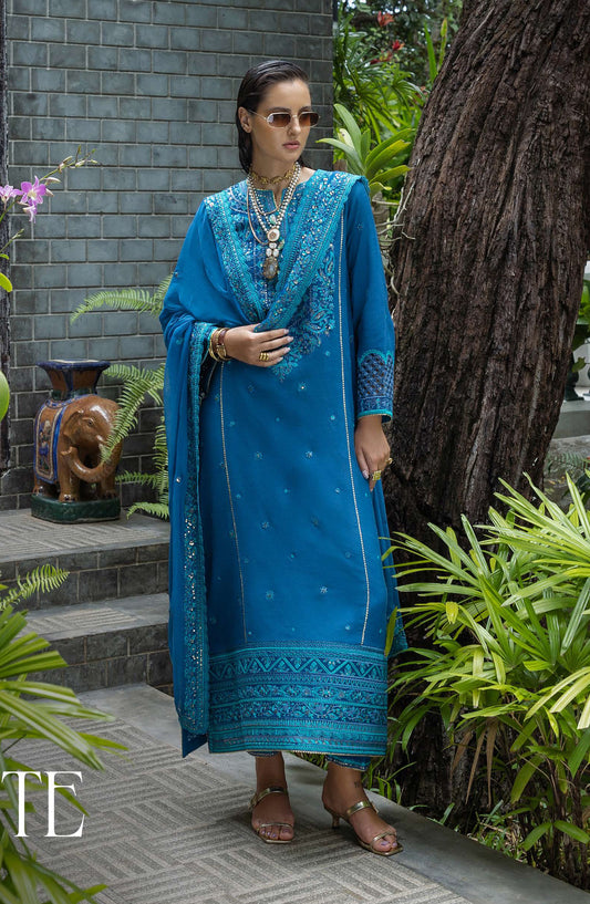 Nuvera by Mushq Embroidered Raw Silk Unstitched 3 Piece Suit - Marisette - MQ25NV - Zinc - Luxury Collection