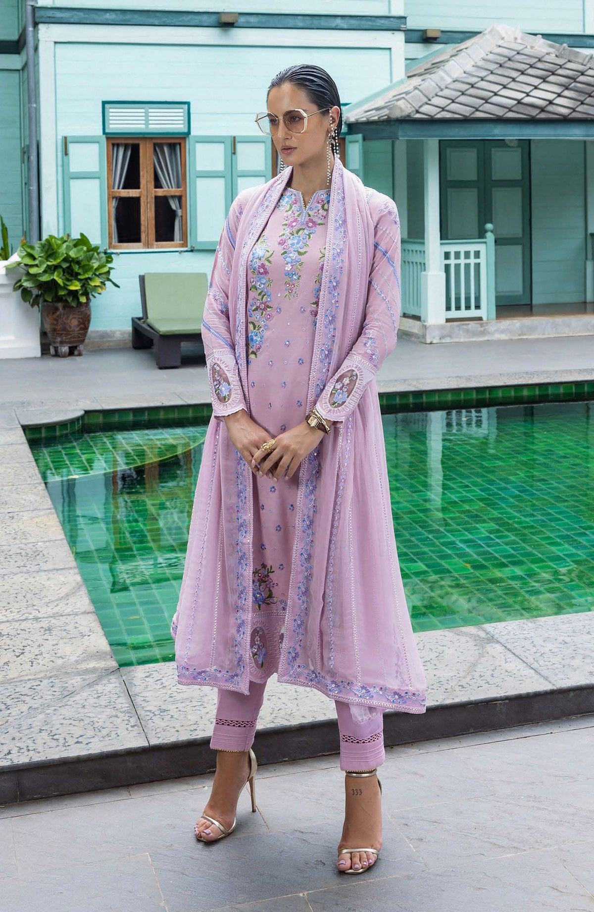 Nuvera by Mushq Embroidered Raw Silk Unstitched 3 Piece Suit - Leore - MQ25NV - Lilac Pink - Luxury Collection