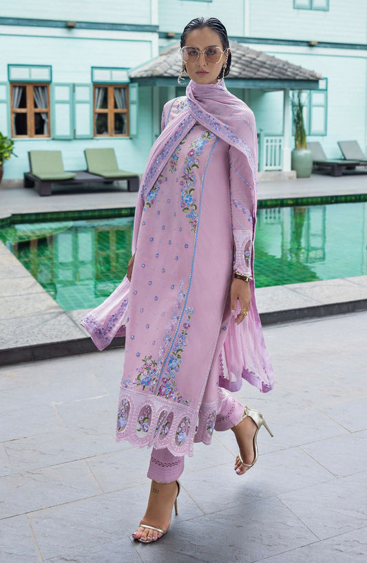 Nuvera by Mushq Embroidered Raw Silk Unstitched 3 Piece Suit - Leore - MQ25NV - Lilac Pink - Luxury Collection