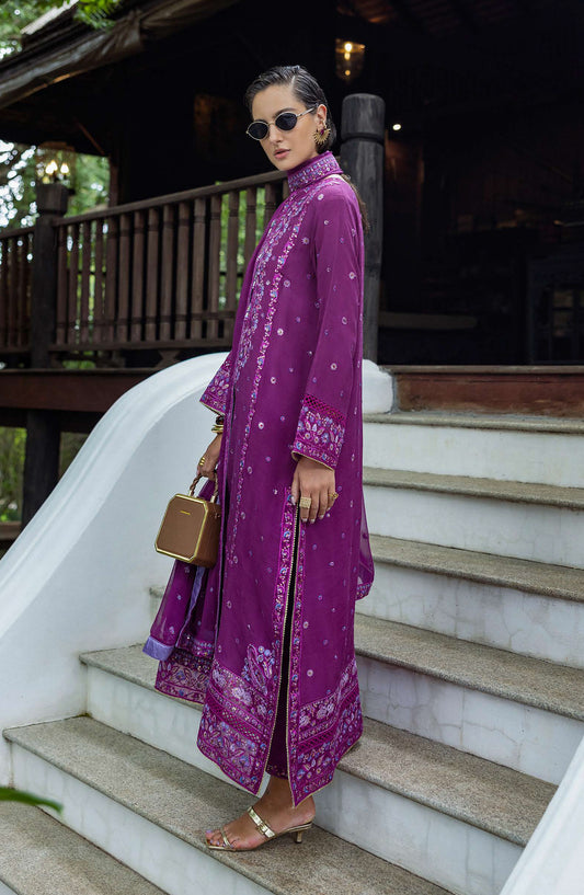 Nuvera by Mushq Embroidered Raw Silk Unstitched 3 Piece Suit - Avenelle - MQ25NV - Dark Purple - Luxury Collection