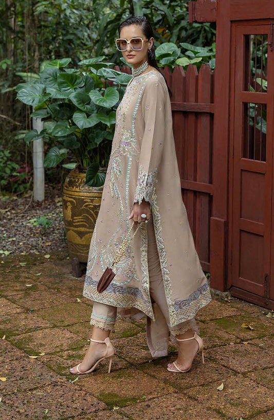 Nuvera by Mushq Embroidered Raw Silk Unstitched 3 Piece Suit - Ardena - MQ25NV - Beige - Luxury Collection