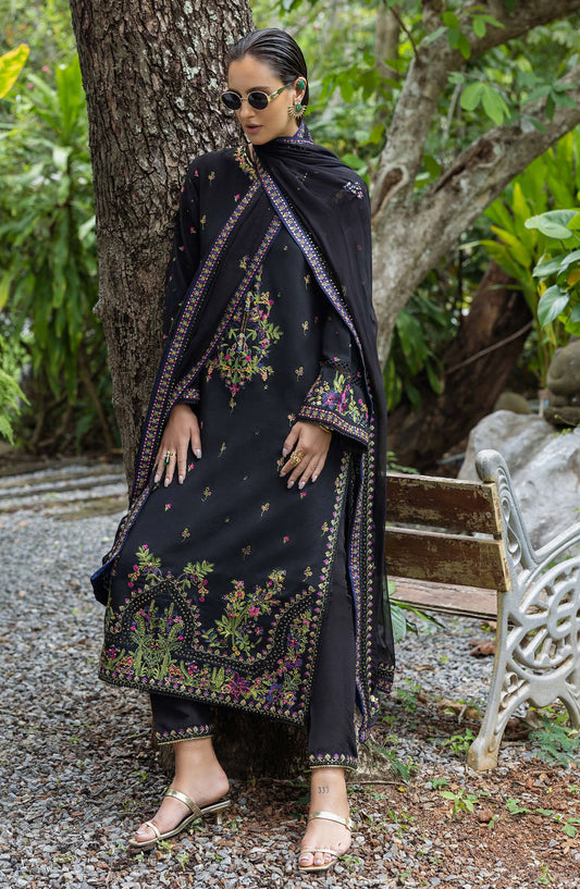 Nuvera by Mushq Embroidered Raw Silk Unstitched 3 Piece Suit - Onyxa - MQ25NV - Black - Luxury Collection