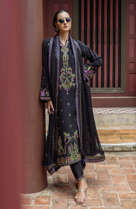 Nuvera by Mushq Embroidered Raw Silk Unstitched 3 Piece Suit - Onyxa - MQ25NV - Black - Luxury Collection