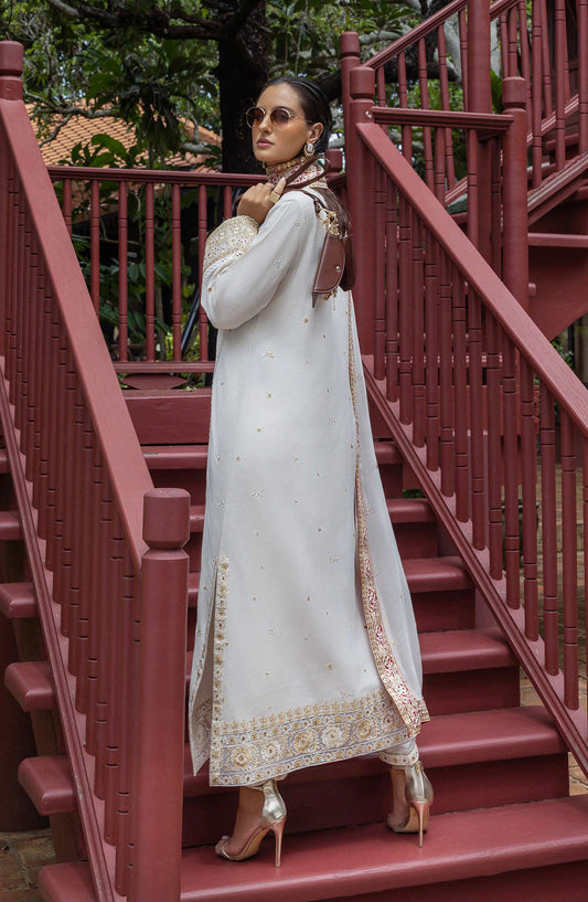 Nuvera by Mushq Embroidered Raw Silk Unstitched 3 Piece Suit - Elnaz - MQ25NV - Off White - Luxury Collection