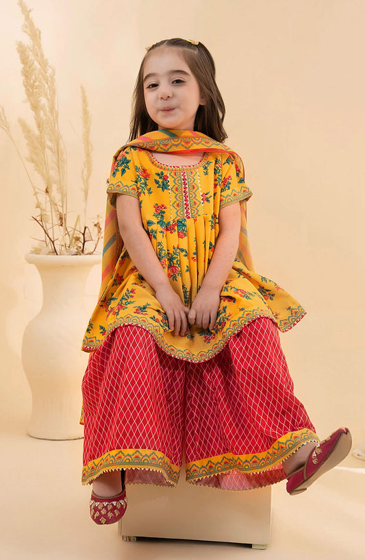 Poly Lawn Digital Printed 3 Pc Suit OCH26ES INDP-56 Yellow