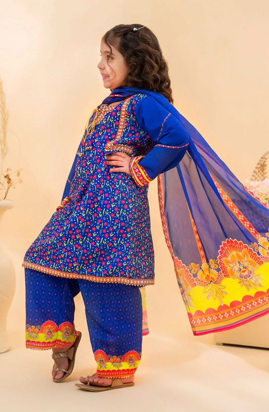 Poly Lawn Digital Printed 3 Pc Suit OCH26ES INDP-63 Blue